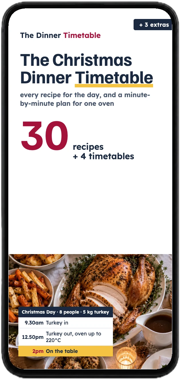 The cover of The Christmas Dinner Timetable, Premium plan with 3 extras, on a phone